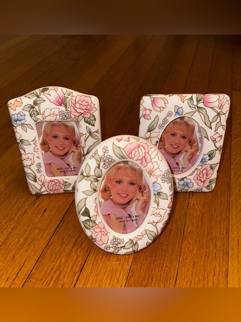 3 small Shabby Cottage Floral Ceramic picture Frames size 2.5x3.5” photo